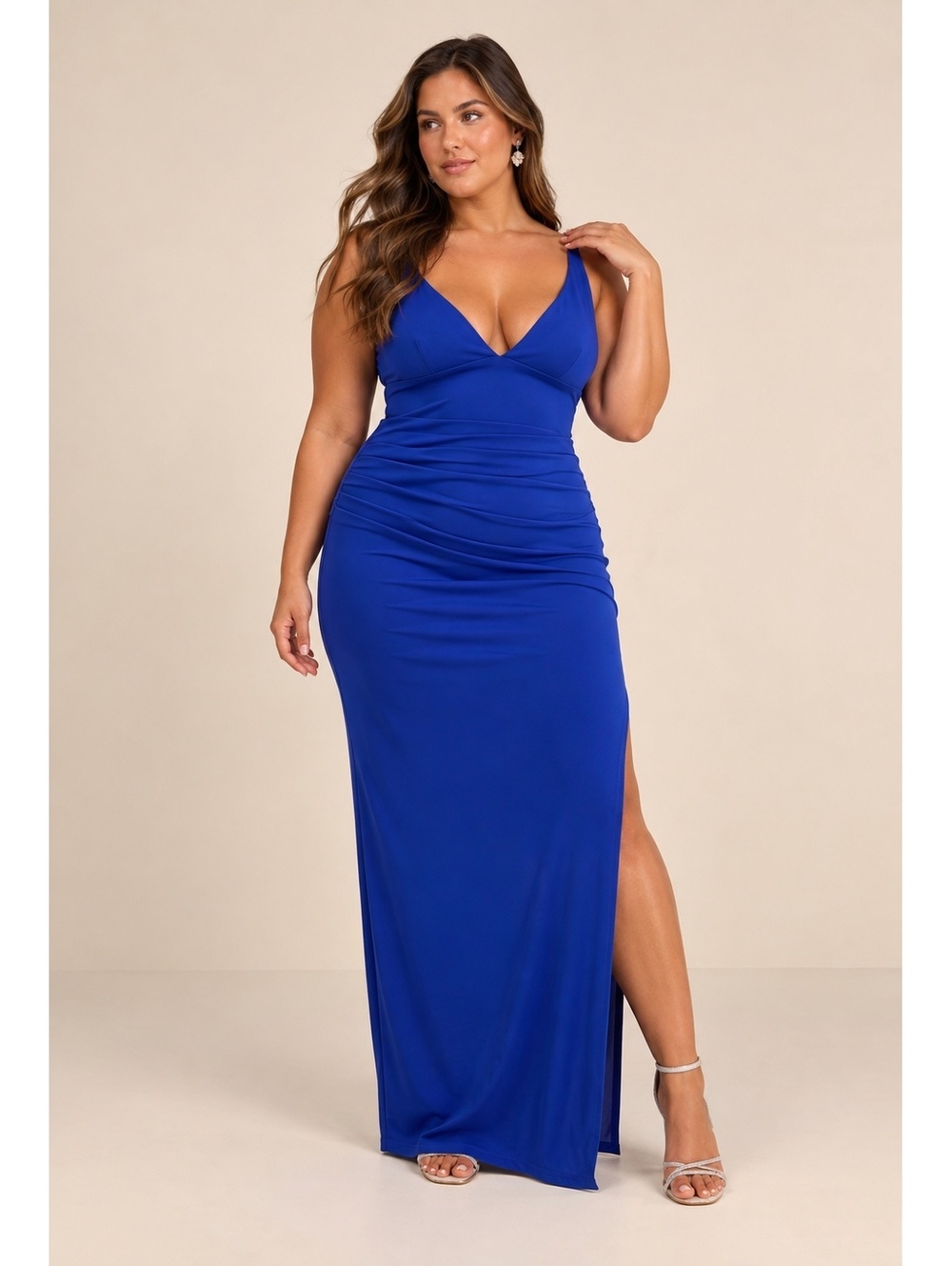 NWT Lulus Leela Royal Blue Ruched Column Maxi Dress Large